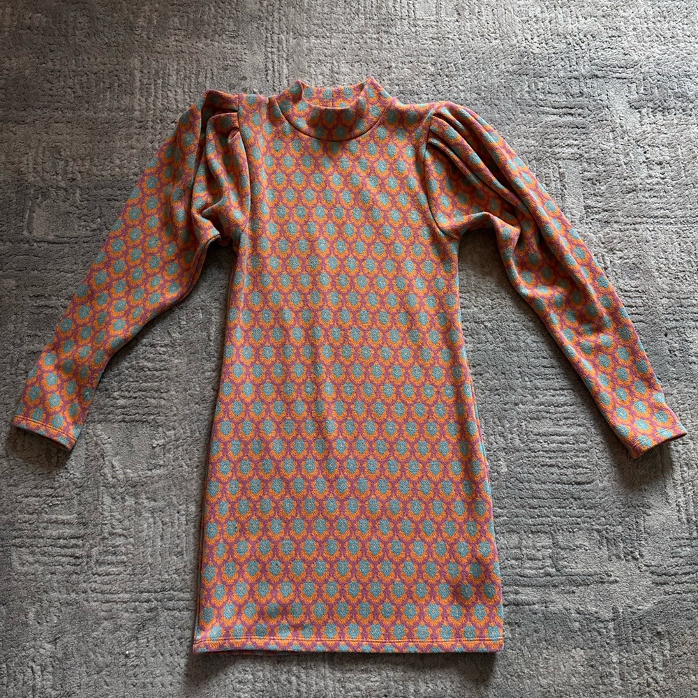 Zara Vibrant Orange and Green Long Sleeve Dress